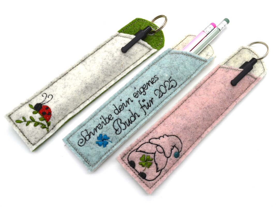 Stickdatei Glück Etuis Stifteetui schmal für einen oder zwei Kugelschreiber