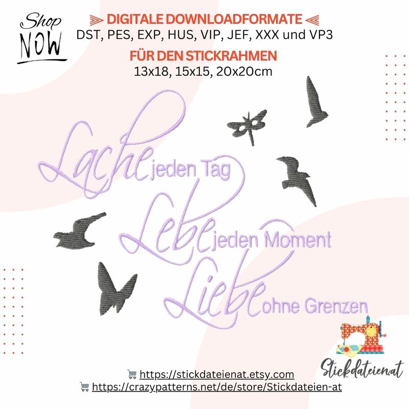 Stickdatei Lache Lebe Liebe, Hochzeit Stickdatei, Liebe, Sofortdownload