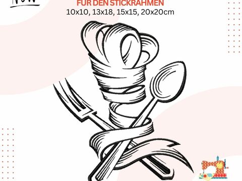 Stickdatei Küchenchef, Bon Appetit Küche Stickvorlage, Koch Stickdatei