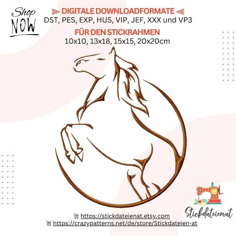 Moderne Pferde Stickdatei, Springreiten Stickdatei, digitale Stickvorlage