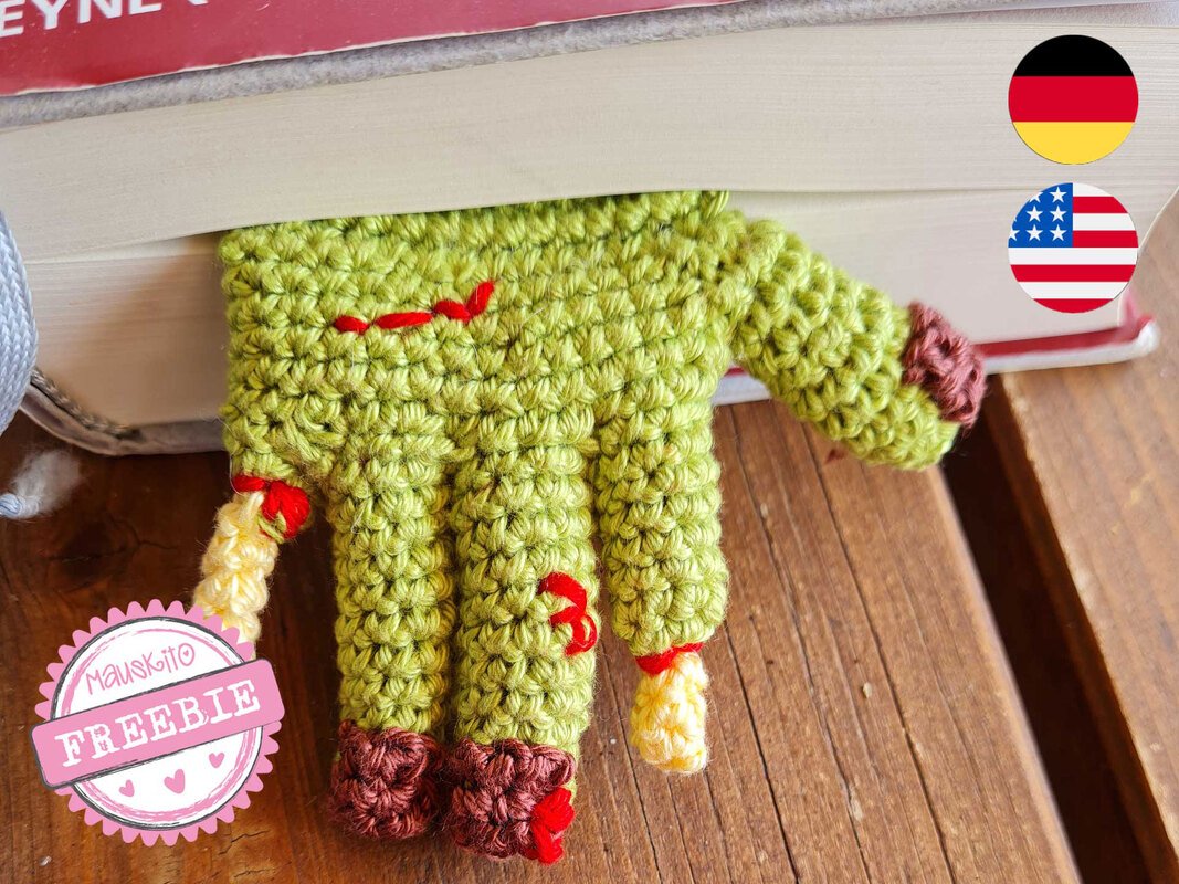 Zombie hand bookmark - Freebie crochet pattern