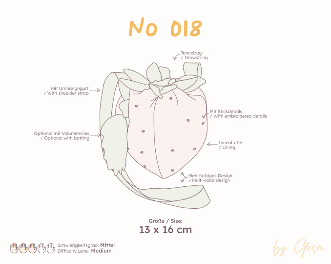 Strawberry bag sewing pattern for kids