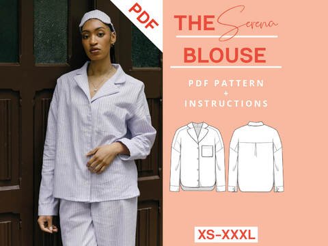 Schlafanzug Bluse Schnittmuster Damen XS-XXXL Pyjama Bluse Oberteil Top