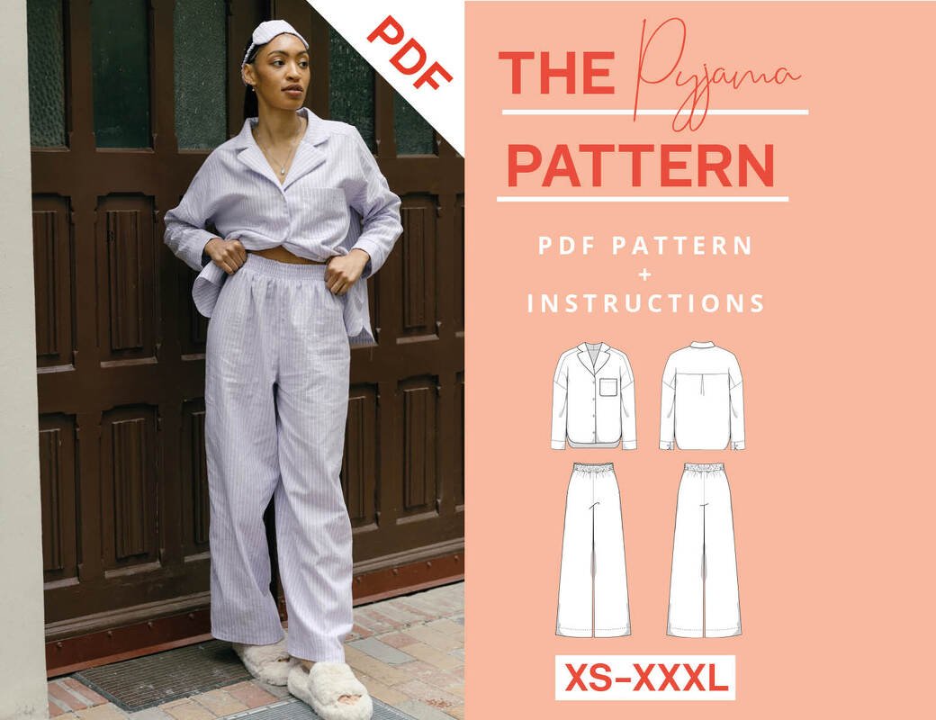 Pyjama Sewing Pattern Ladies XS-XXXL Pants Blouse Sleep Mask