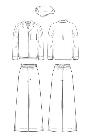 Pyjama Sewing Pattern Ladies XS-XXXL Pants Blouse Sleep Mask
