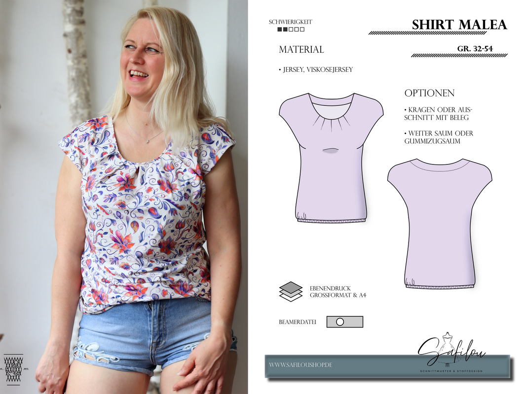 Shirt Malea – PDF-Schnittmuster Gr. 32-54 | Falten-Detail |