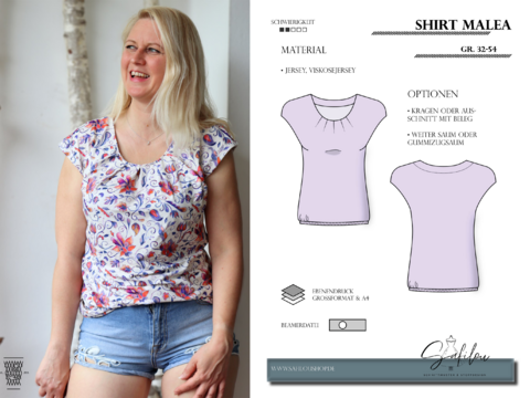 Shirt Malea – PDF-Schnittmuster Gr. 32-54 | Falten-Detail |