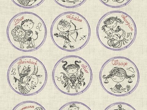 Stickdatei Sternzeichen, Horoskop, Lineare Art, Doodle Button Set 980
