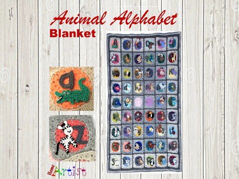 Crochet Animal Blanket Alphabet Game 52 Animals + Upper Lowercase Letters A