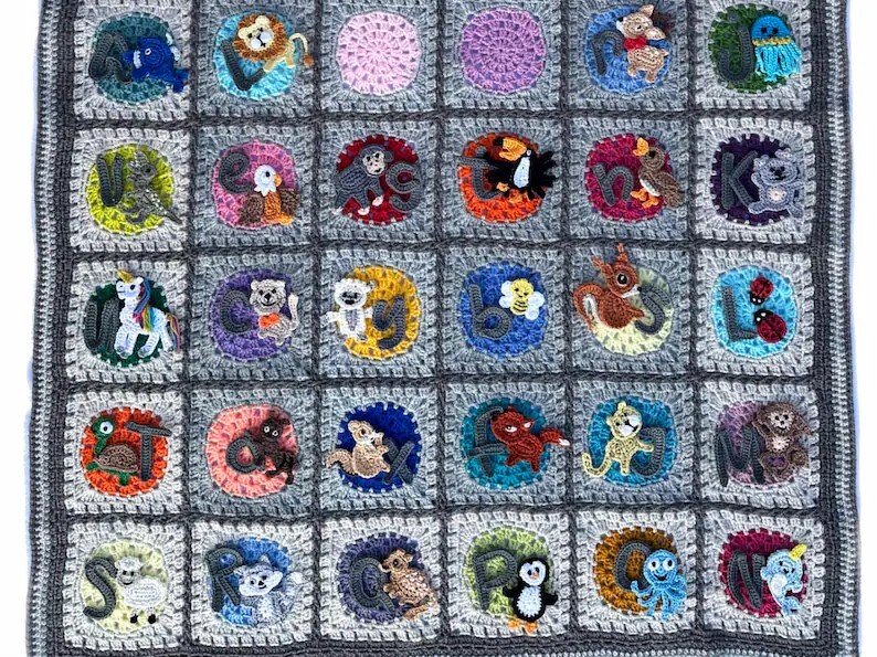 Crochet Animal Blanket Alphabet Game 52 Animals + Upper Lowercase Letters A - Image 2