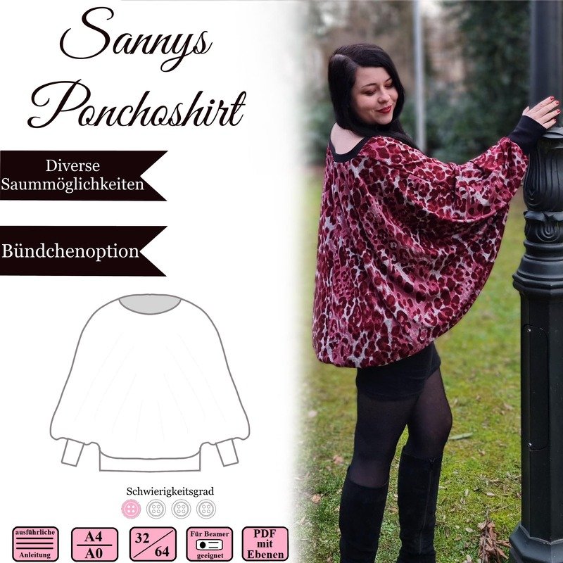 Sannys Ponchoshirt – Gr 32-64 – E-Book und Nähanleitung