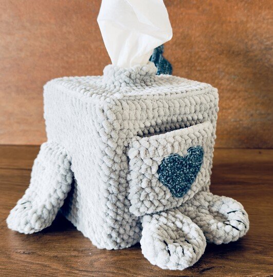 Taschentuchbox Robbe Roberta mit Tasche Häkelanleitung