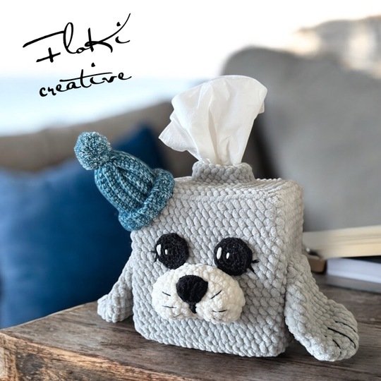 Taschentuchbox Robbe Roberta mit Tasche Häkelanleitung