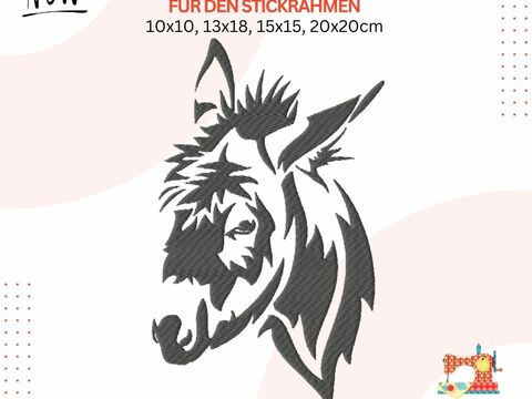 Moderne Esel Stickdatei, Eselkopf digitale Stickvorlage, Bauernhof