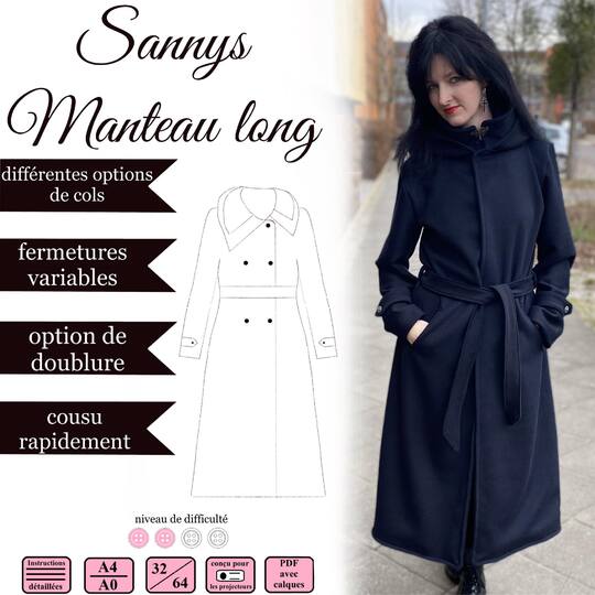Sannys Long Coat - Size 32-64 - E-Book and instructions