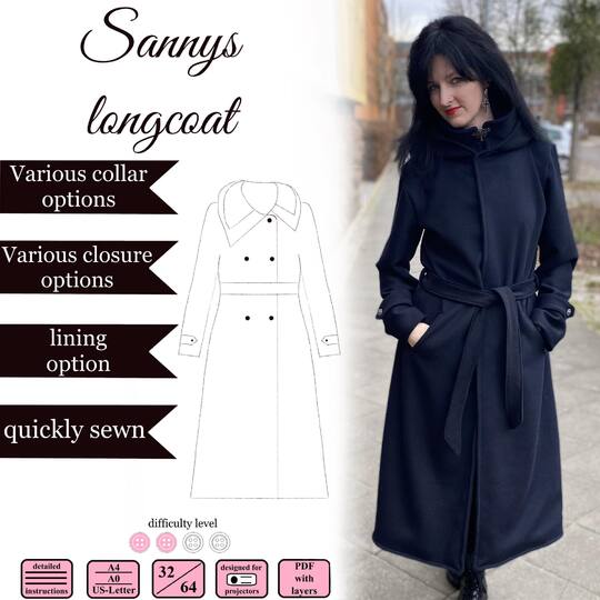 Sannys Long Coat - Size 32-64 - E-Book and instructions