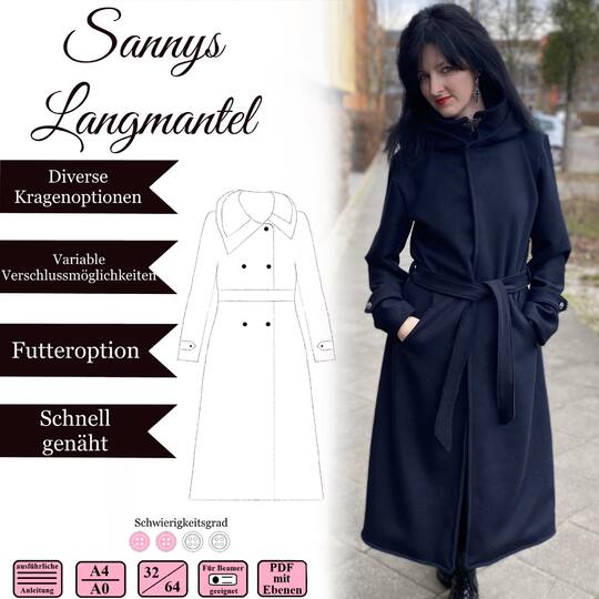 Sannys Long Coat - Size 32-64 - E-Book and instructions