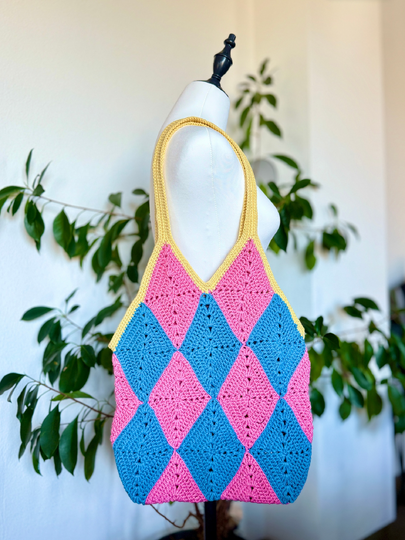 Wandelnde Diamant-Tasche | Retro-Anime Shopper | Diamant Granny Square Patt