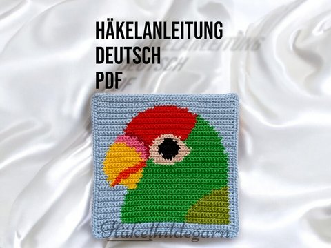 Häkelanleitung Papagei auf Quadrat