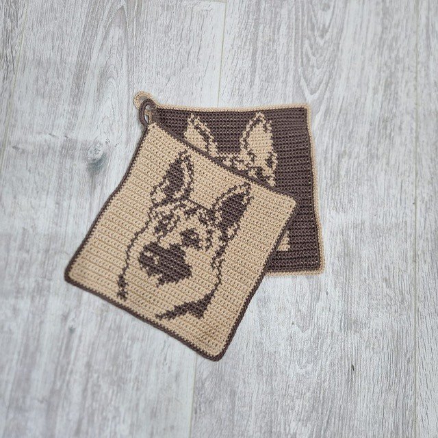 Häkelanleitung Topflappen "Schäferhund"