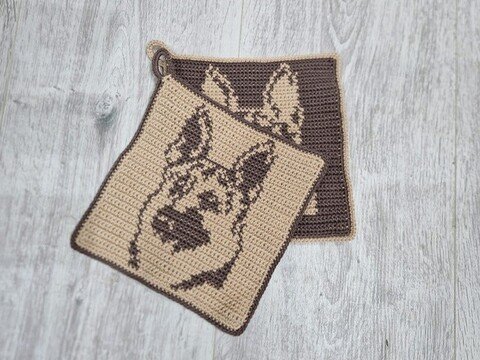 Häkelanleitung Topflappen "Schäferhund"