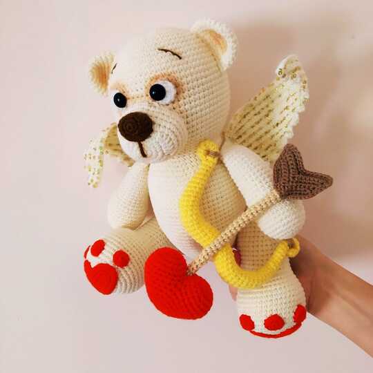 Valentine bear Crochet Pattern, Teddy Amigurumi Pattern, Cupid Bear doll