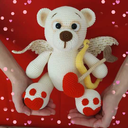 Valentine bear Crochet Pattern, Teddy Amigurumi Pattern, Cupid Bear doll