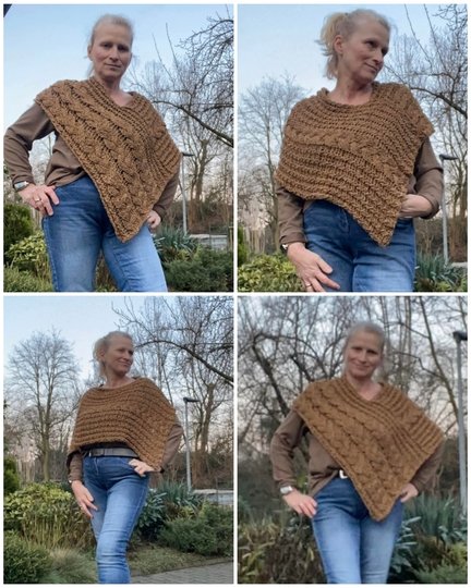 Häkelanleitung für einen Poncho im Zopfmuster "Trenzas"