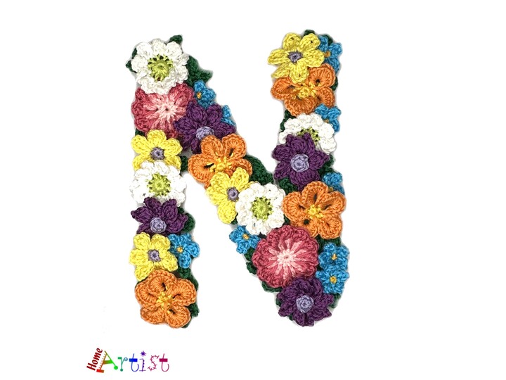 Floral letter N crochet applique