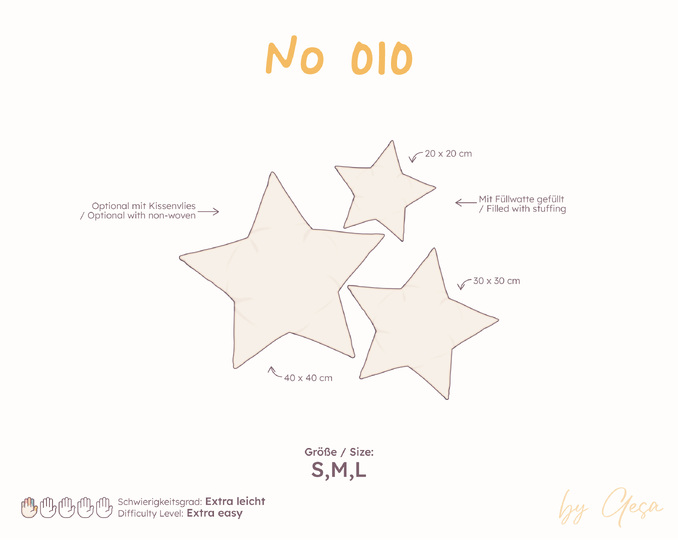 Star pillow sewing pattern - 3 sizes (20-40 cm)