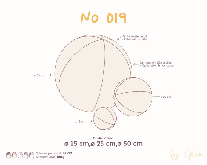 6-panel fabric ball pillow pattern - sewing pattern Ø 15-50 cm