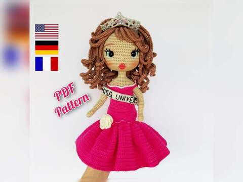 Astrid im Miss Universe-Outfit, Häkelpuppenmuster Amigurumi