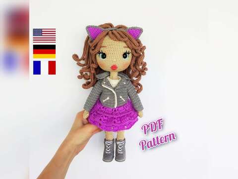 Astrid im Pussycat-Outfit, Häkelpuppenmuster Astrid im Kätzchen-Outfit