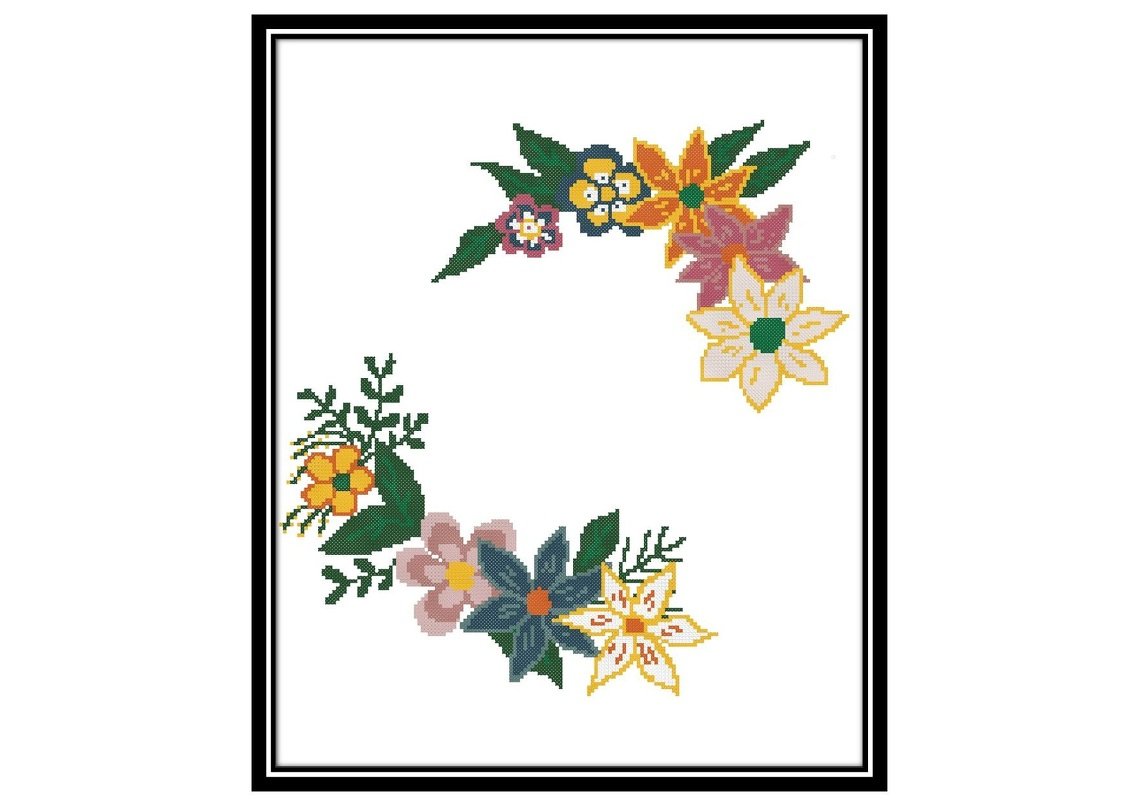 Floral Modern Cross Stitch Pattern, flower easy counted cross stitch chart