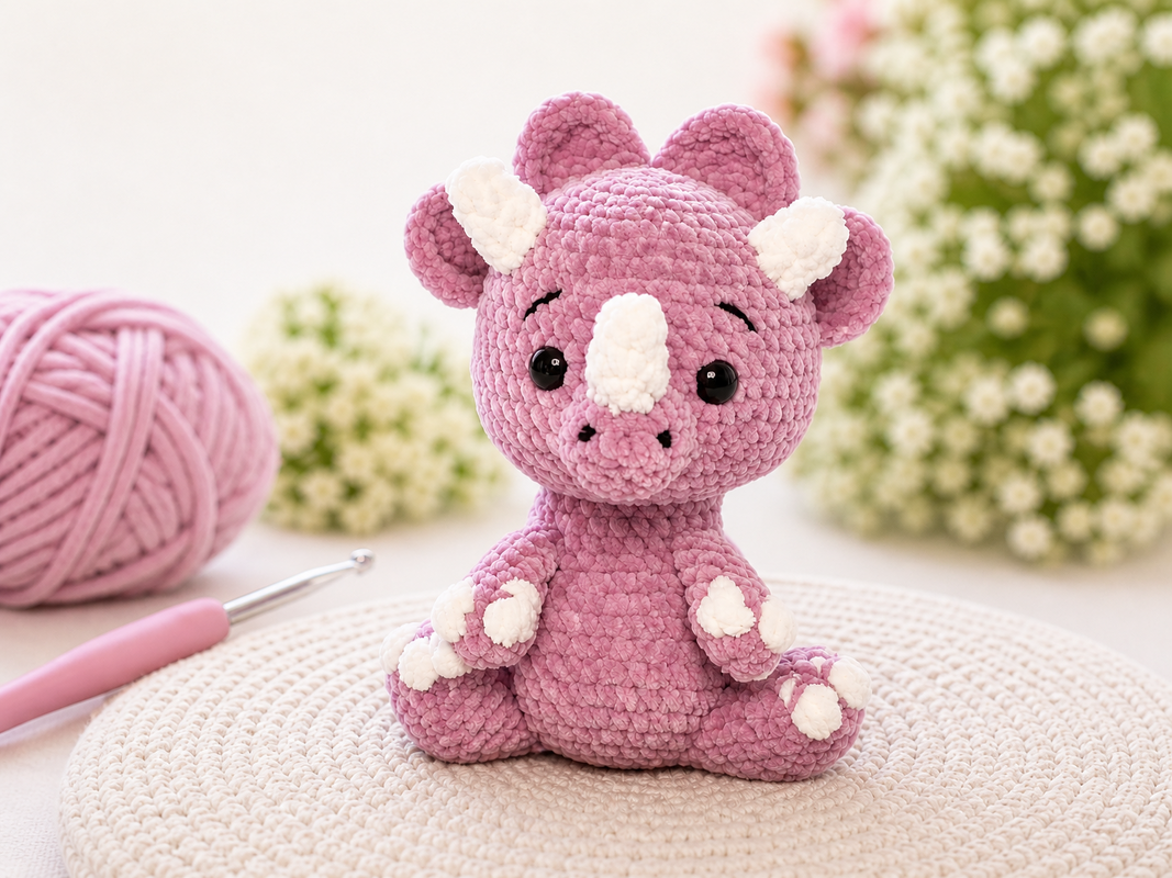 Häkelanleitung für einen plüschigen Amigurumi-Dinosaurier – PDF-Datei zum N