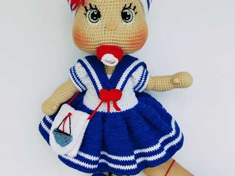 Crochet Lulu doll pattern, Lulu in navy outfit pattern, sailor outfit Lulu