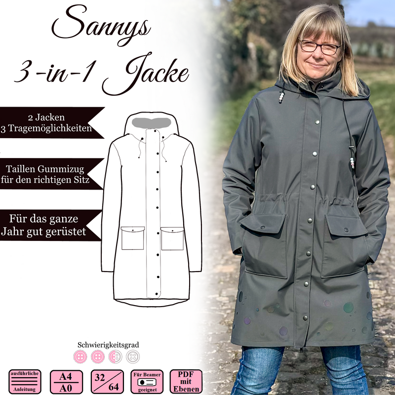 Sannys 3-in-1 Jacke – Gr 32-64 – E-Book und Nähanleitung