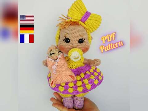 Amelie doll pattern 25 cm, Amigurumi crochet doll pattern