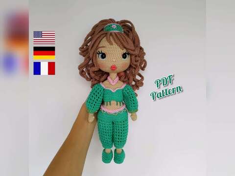 Astrid in oriental outfit, Astrid crochet doll pattern with extra clothes