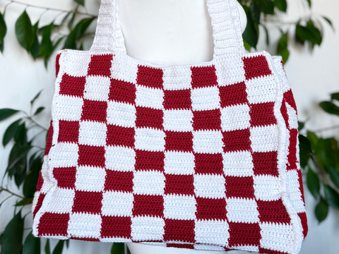 Checkered Retro Tote | Modern Checkerboard Shoulder Bag | Geometric Crochet