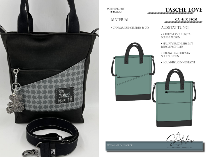 PDF-Schnittmuster für die Tasche Love – 41x38 cm |