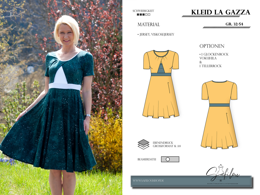 PDF-Schnittmuster Kleid La Gazza – Elegantes Design mit Cut-Out  gr.32-54