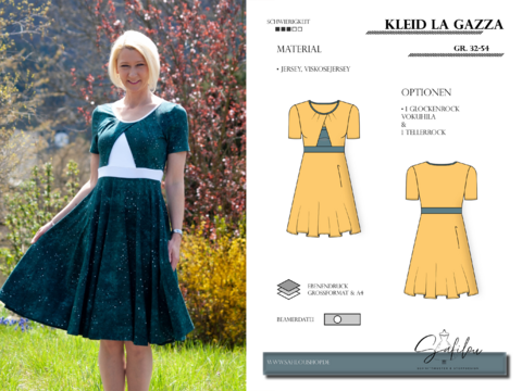 PDF-Schnittmuster Kleid La Gazza – Elegantes Design mit Cut-Out  gr.32-54