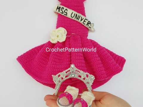 Miss Universe Häkelpuppen-Outfit für Astrid 30 cm, EN, DE, FR