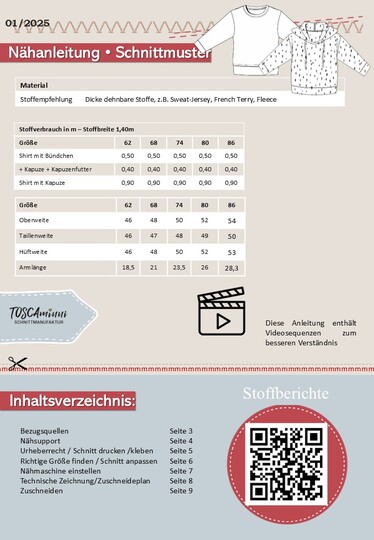 Nähanleitung mit Schnittmuster Sweater Yella + Yal Babys Gr. 62-86