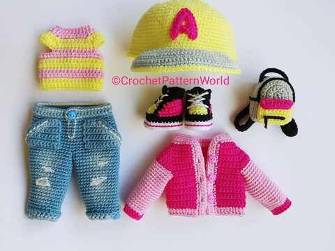 Autumn casual outfit for Astrid doll, crochet doll costume 30 cm/11,8 inch.