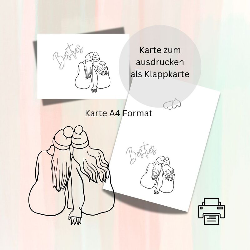 Grußkarte 6 Geburtstag Karte Freundschaft Besties Liebe Sofortdownload PDF