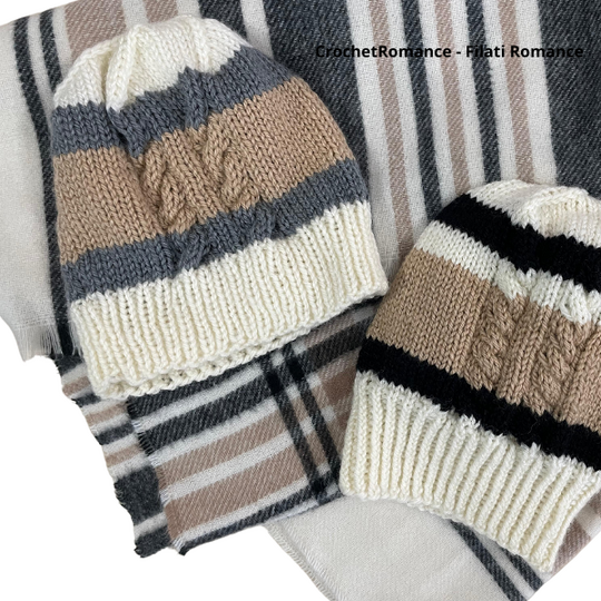 Anleitung Stricken: Mütze mit Streifen und Zöpfen für Damen und Kinder