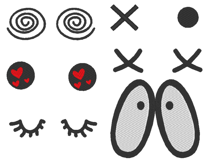 Stickdatei - Comic Augen für Kuscheltiere Kissen Bettschlagen