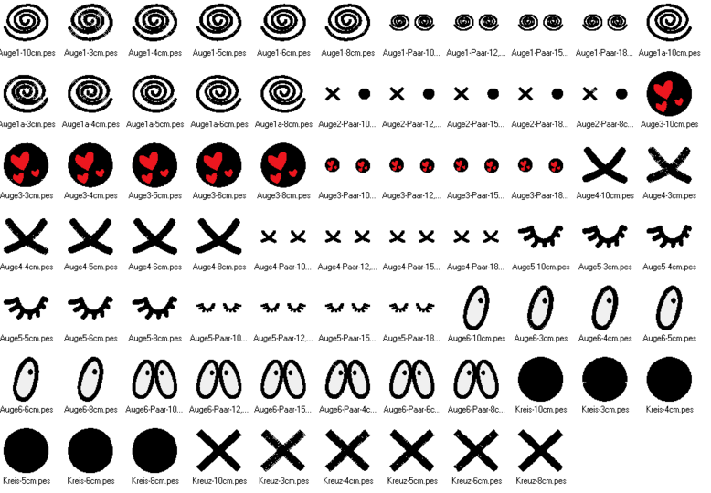 Stickdatei - Comic Augen für Kuscheltiere Kissen Bettschlagen